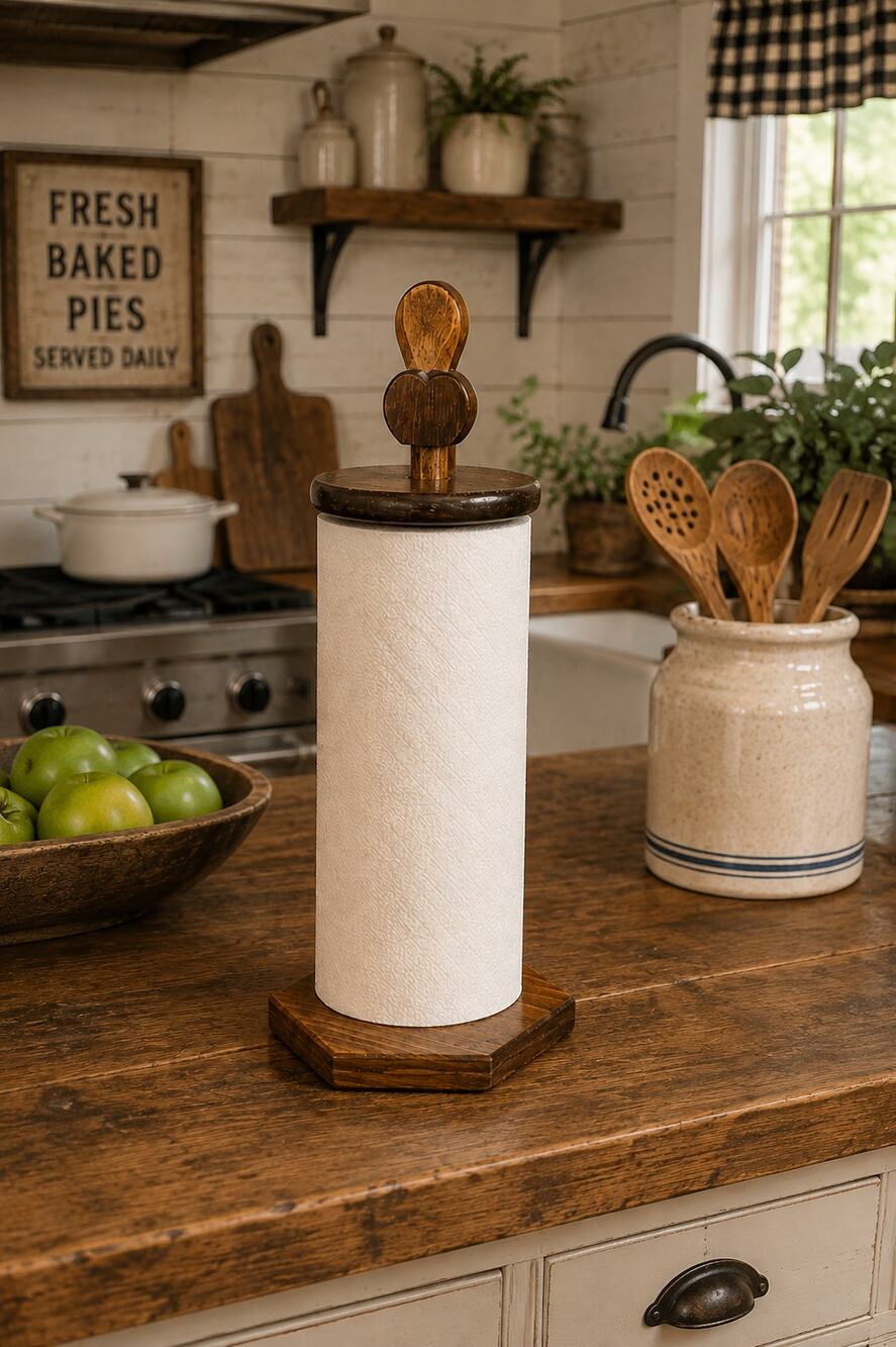 Vintage Wooden Paper Towel Holder Handmade To Jamie by PA Signed Nov. 2014